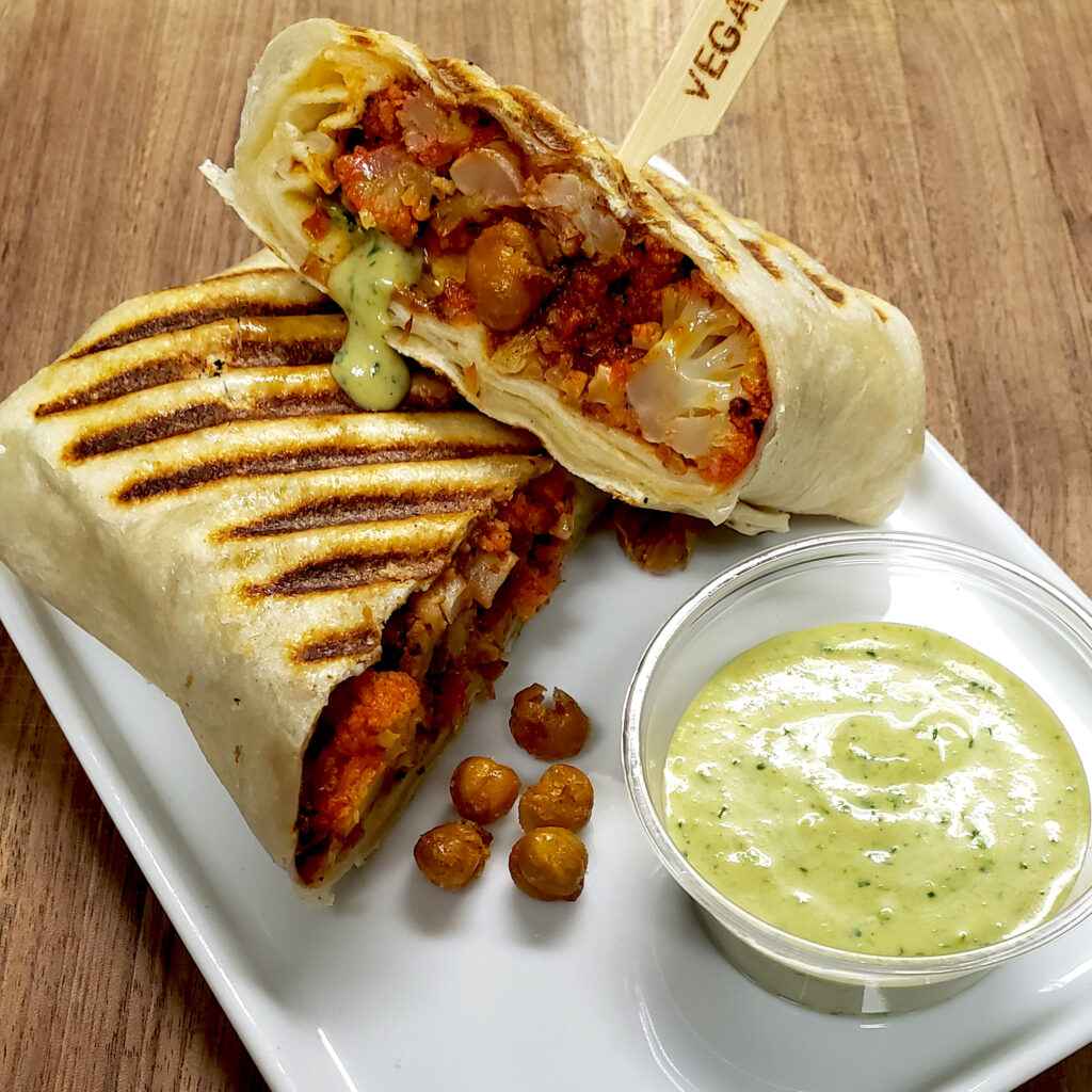 Photo of the weekend special, tandoori cauliflower pannito with Meanie Sauce